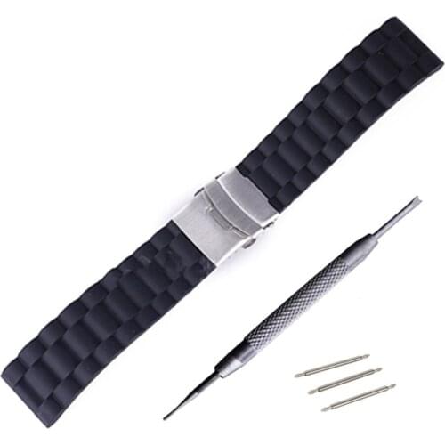 Sports Waterproof Folding Buckle Strap Stripe 18/20/22/24MM Soft Silicone Rubber Watchband For Watch Accessories