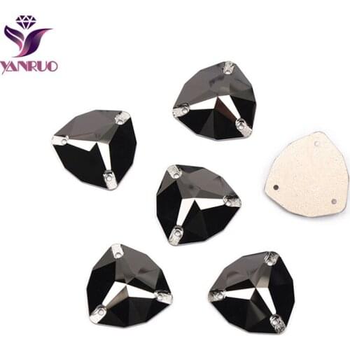 YANRUO 3272 Trilliant Jet Hematite Sew on Glass Stones Rhinestones Diamond Gems for Crafts Dress Accessories