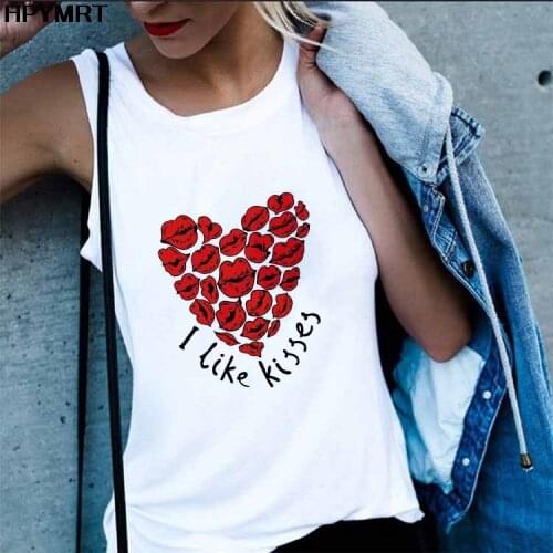 I Like kisses Print Fashion Top Women Sexy Camis Vest Sleeveless Streetwear Female Casual Tank Tops Clothing New Summer Tshirt