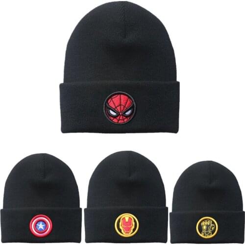 Student Cartoon Movie Marvel Superhero Hat Knitted Winter Warm Outdoor Travel Hat for Men and Women