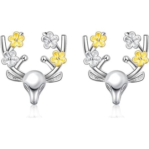 8Seasons 1 Pair Cute Deer Silver Color Ear Post Stud Earrings For Women Christmas Party Fashion Earrings Jewelry 13mm x 13mm