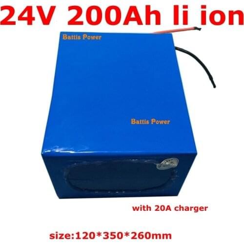 Waterproof 24V 200AH Lithium battery BMS NO 300AH li-ion battery for 2500W 2000W RV EV scooter solar golf cart UPS +20A Charger