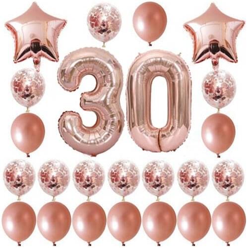 24pcs/lot Adult Happy Birthday Balloons 18 21 30 50th Rose Gold Birthday Party Balloon Confetti Globos Anniversary Party Decor