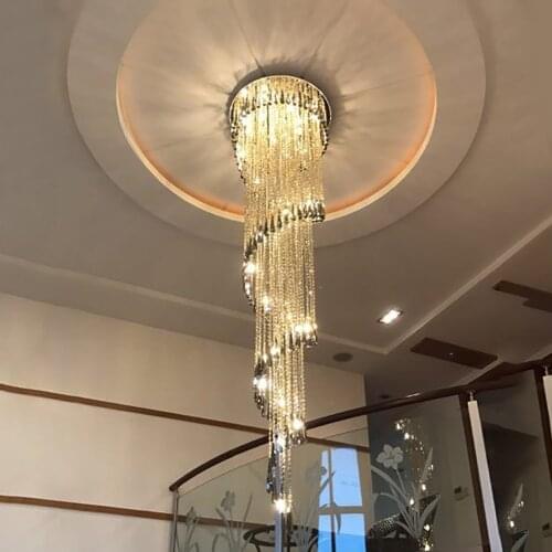 Youlaike Modern Chandelier Lighting Staircase Smoke gray Crystal Lamp Spiral Design Home Decoration Lighting Fixtures