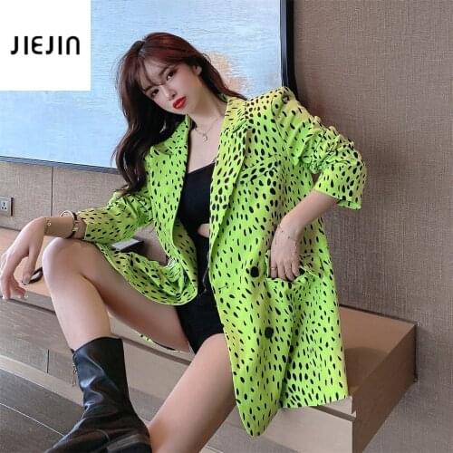 Green Sexy Tleopard Suit Women Blazer New Slim Slimming Looese Leopard Suit Jacket Autumn Winter Double Breasted Elegant Top