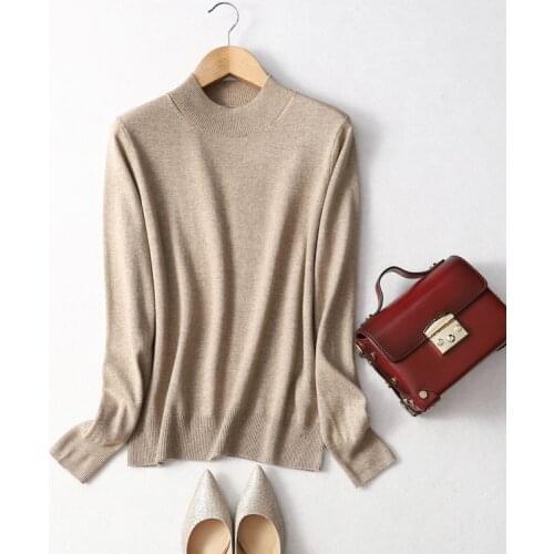 Womens 85% Silk 15% Cashmere Mock Neck everyday Long Sleeve Pullover Sweater Top Shirt JN550