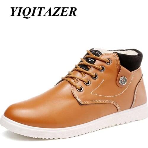 YIQITAZER 2017 Winter Snow Casual Shoes Leather Men,Lace up Non-Slip Warm Wool Fur Inside Man Shoe PU leather Shoes Brown Black