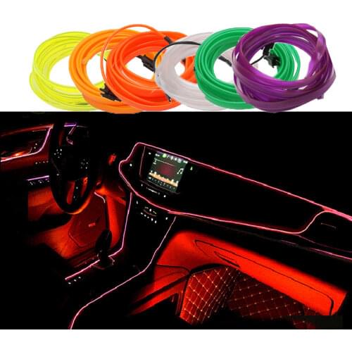 1M/2M/3M/5M Car Interior Lighting Auto LED Strip Wire Rope Tube Line Flexible Neon Light Car Door Light 12V USB Cigarette Drive