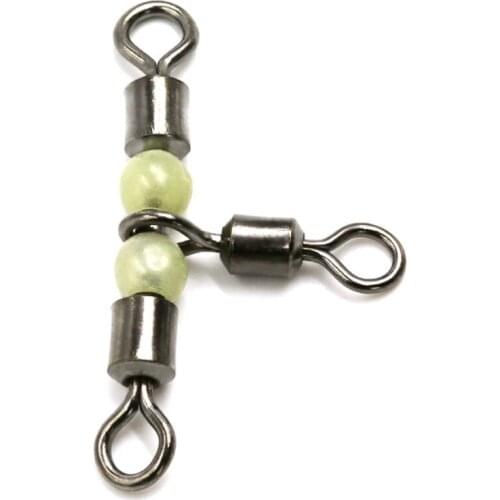 10pcs/lot Luminous Cross-line Rolling Swivel with Pearl Beads 3 Way Fishing Swivels Night Fishing Tackle