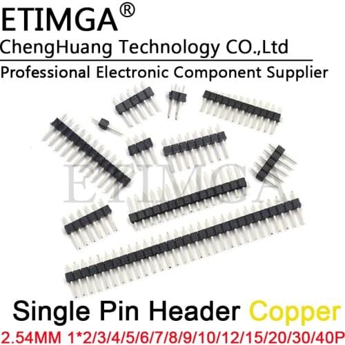 100pcs/lot Pin Header Single Row Pin Pitch 2.54MM 1*2/3/4/5/6/7/8/10/12/20/30P Copper Connector Strip for Arduino Black