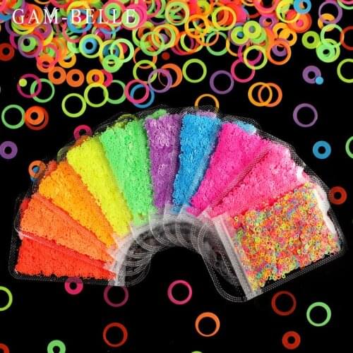 GAM-BELLE 2g/Bag Fluorescence Hollow Round Shape Nail Sequins Mixed Color Circle Sparkle Nail Glitter Flakes 3D Nail Art Decor
