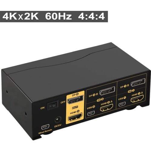 2 Port Dual Monitor Displayport+HDMI KVM switch(Exetended Display), KVM Switch 2 in 2 Out with Audio Microphone and USB Hub