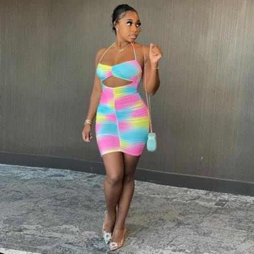 2021 Mini Dress Women Sexy Dress Pleated Stretch Short Club Dress