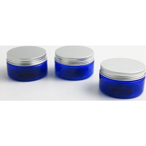 30pcs 100g Empty Blue Plastic Cream Jar 100ml Lotion Makeup Travel Container with Silver Lids Cosmetic Sample Bottle