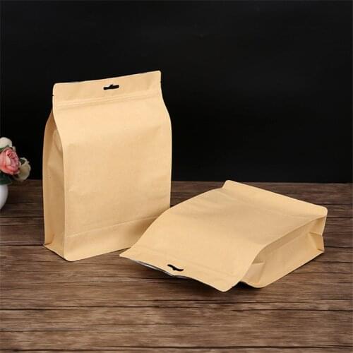 500Pcs/Lot Large Stand up Kraft Paper Self Sealing Foil Inlay Zip Lock Bags Snack Cookie Tea Coffee Spice Gifts Storage Bags