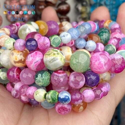 6/8/10mm Natural Stone Beads Colorful Fire Agates Round Spacer Loose Beads For Jewelry Making DIY Bracelet Accessories 15