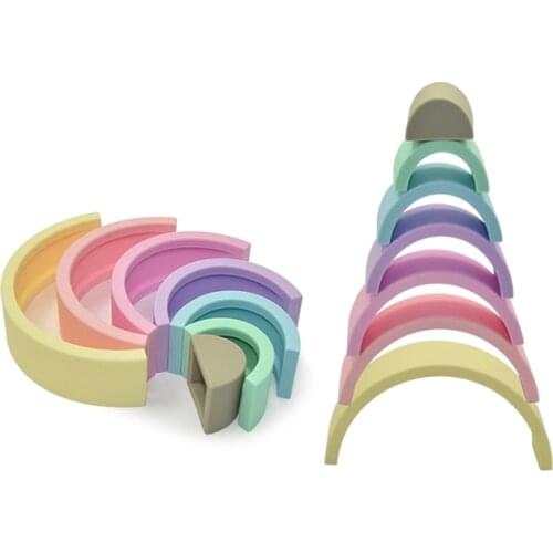 Baby Rainbow Stacking Toys Science Education Blocks BPA Free Intelligence Toy DIY Gift Food Grade Silicone Early Education