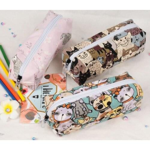 Lucky Cat Canvas Pencil Bag Large Capacity Cute Office Stationery Pencil Case Novelty Gift Pencil Pouch Office And School