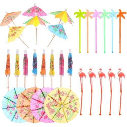 Flamingo Cocktail Stirrers Swizzle Sticks Paper Umbrella Sticks For Drink Stirrer Hawaiian Beach Party Decor Bar Supplies