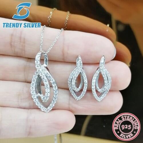 Complete pure 925 sterling silver zirconia clear CZ luxury jewelry set ring earrings for woman pendant necklace trendy design