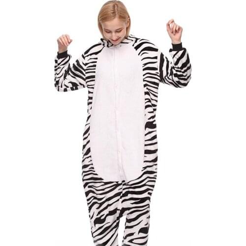 Animals Zebra Costume Adult Men Onesies Kigurumi Flannel Women Anime Jumpsuit Disguise Onepiece Hooded Suit