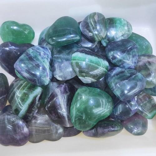 6.5cm Quartz Heart Natural rainbow fluorite crystal hearts green fluorite Shape Crystals Healing Gift
