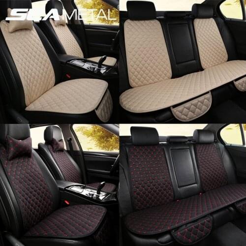 Flax Car Seat Covers With Neck Pillows Auto Front/Rear Chairs Cushion Interior Linen Protector Pads Universal Fits for Vehicles