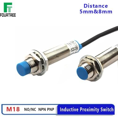 M18 Proximity Switch Metal Inductive Approach Sensor Detect Distance 5mm 8mm PNP/NPN NO NC DC 6-36V AC 90-250V LJ18A3