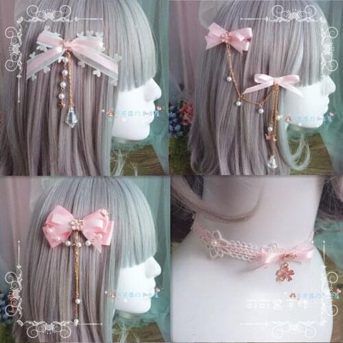 Cute sweet Japanese and Korean hair accessories pink side clip hairpin antique Chinese chain girl hairpin lolita headdress