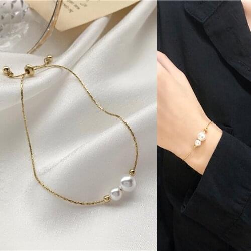 Fashion Metal Bead Pearl Pendent Bracelet Bangle Korean Elegant Wrist Jewelry Bracelets for Women Girls 2021 Trend New Arrival