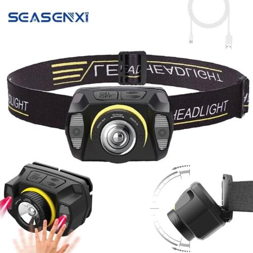 Powerful LED Headlamp Waterproof Rechargeable Head Light Body Motion Sensor Head Flashlight Camping Torch Light Lamp With USB