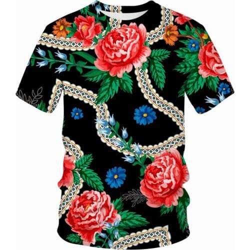 2021 Summer Fashion New rose 3D flower Printing Pattern Mens Short Sleeve Trend Casual T-shirt Apparel art Men clothing Tops