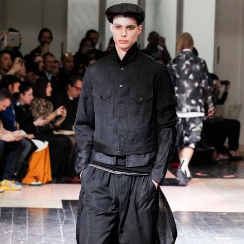 Autumn and winter 2021 new mens jacket black stand collar slim fit short jacket linen