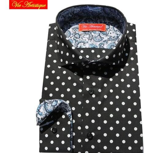 Custom tailor made Mens bespoke shirts business formal wedding ware bespoke blouse cotton black print white polka dot flower