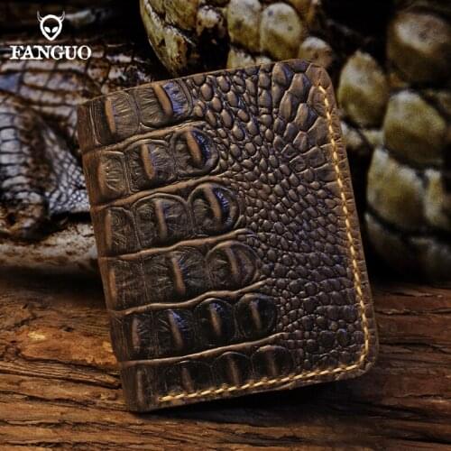 2 PCS Handmade Genuine Leather Men Wallet Crocodile Pattern Cowskin Credit Card Slot Wallets For Male ID Cards Holder Purse