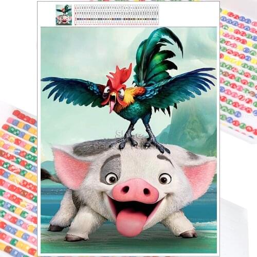 5D Diamond Painting Mosaic Kit Chicken Pig Animal Fantasy Cartoon Disney Embroidery DIY Square Round Christmas Home Decor