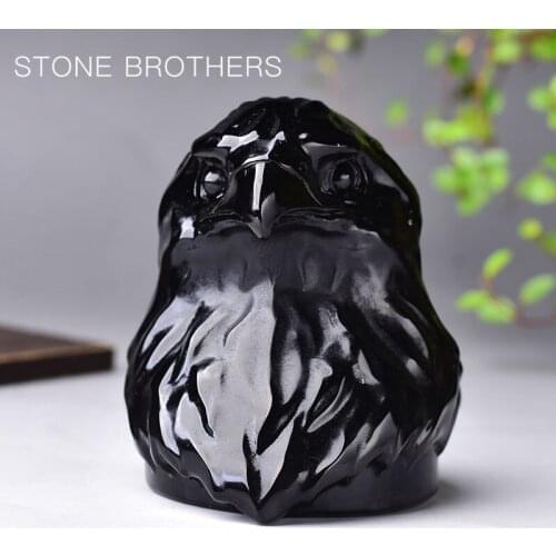 Natural Obsidian Quartz Eagle Hand Carved Crystal Polished Quartz Healing Stones Gemstones For Home DIY Decorations