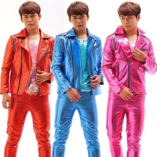 2020 New Rave Festival Clothing Burning Man Singer Rivets Jacket Pants Plus Size Men Nightclub DJ GoGo Performance Costume 3737