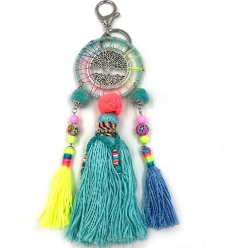 New handmade bohemian Car Key Chain Lanyards Key Ring Key Finders fringe Tassel tree life Pendants Bag Rings KeyChain for women