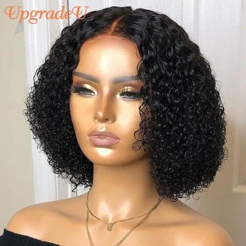 UpgradeU Short Bob Curly Human Hair Wigs 150 Density 13x1 Part Pixie Cut Human Hair Wigs Remy Bob Curly Lace Frontal Wigs