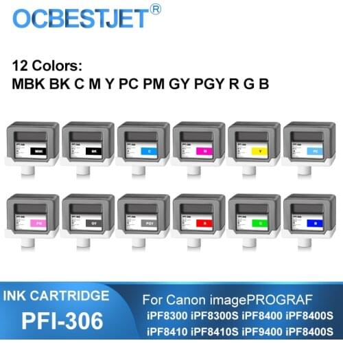 PFI-306 330ML Compatible Ink Cartridge With Full Ink For Canon iPF8300 iPF8300S iPF8400 iPF8400S iPF9400 iPF9410 12Colors/Set
