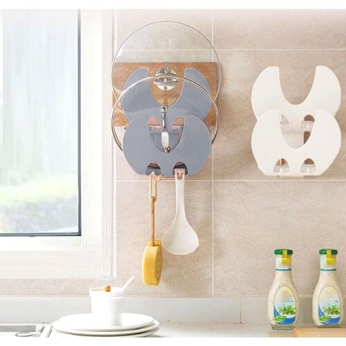 Household Spoon Stand Useful Kitchen Plastic Pan Pot Lid Cover Stand Holder Shelf Rack TS2 Spoon Rests Pot Clips
