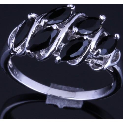 Terrific Black Cubic Zirconia Silver Plated Ring V0126