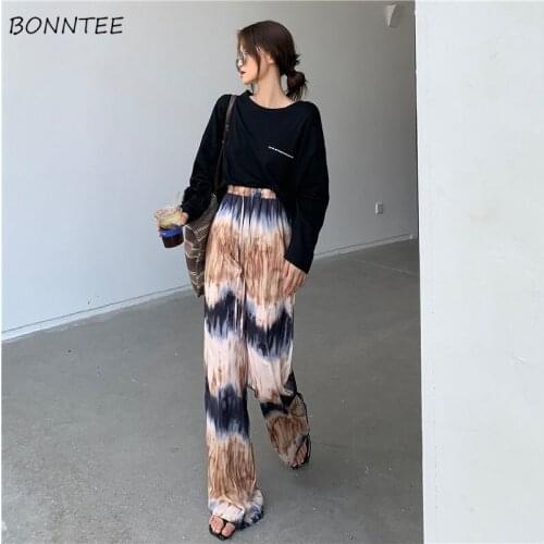 Casual Pants Women Hip Hop Fashion Tie-dye Wide Leg Loose Elastic Waist 5 Colors Streetwear All-match Soft Elegant Classic Mujer