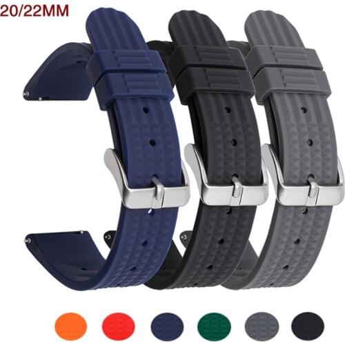 20mm 22mm Waterproof Waffle Silicone Strap for Seiko Samsung Huawei Watch Sport Mens Diving Rubber Watch Bracelet Quick Release