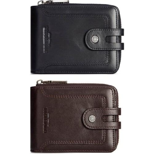 RFID Bifold Mens Cowhide Leather Zip Around Wallet Vintage Travel Multi Card Holder Purse