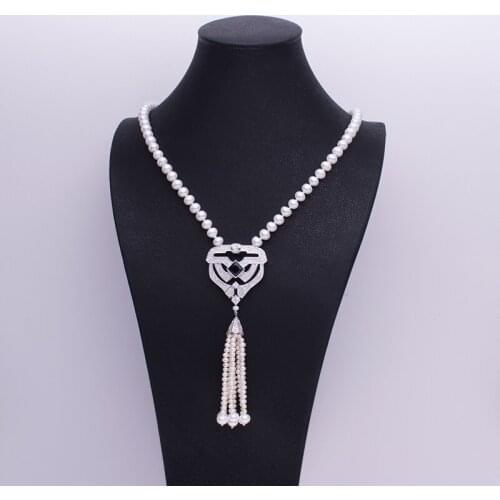 Luxury Pearl Necklace 80cm Natural Freshwater Pearl Pendant Necklace Women 100% Handmade Craft Chain Jewelry Mothers Day Gift