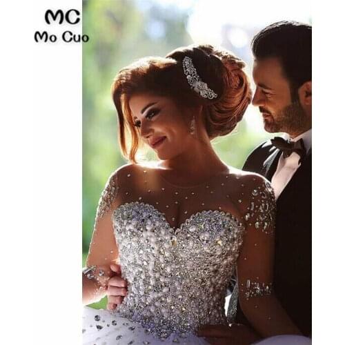 Luxuries Ball Wedding Dresses with Illusion Long Sleeve Free Wedding Accessioes Robe de mariage vestido de noiva Bridal Gowns