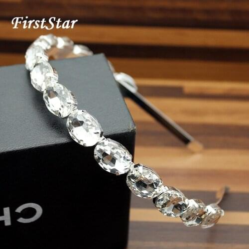 FirstStar Luxury Silver Clear Oval Crystal Hairband Sparkly Rhinestone Baroque Headband For Fashion Women Hair Accessories