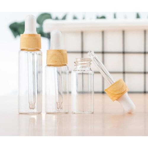 1Pcs 5/10/15/20ML Glass Dropper Dispenser Bottle Wood Grain Essential Oil Bottles Cosmetic Containers Empty Refillable Bottles